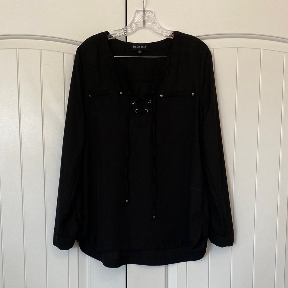 My Michelle Black Lace-Up Blouse